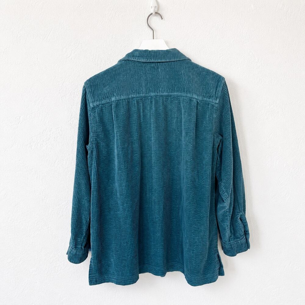 L.L.Bean Comfort Corduroy Relaxed Shirt M Teal Blue Wide Wale Cotton Shacket - Picture 4 of 7